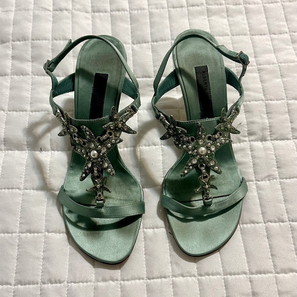 Alberta Ferretti satin sandal with embellished starfish